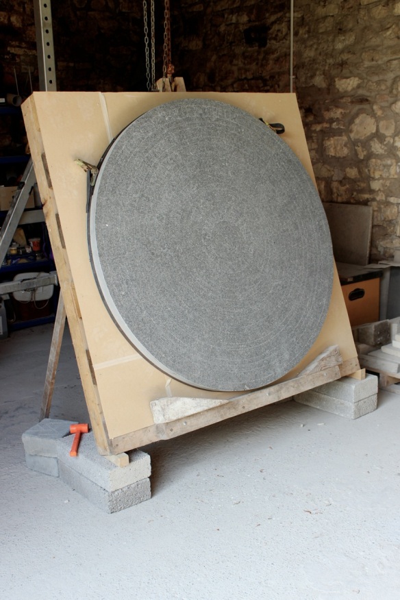 Cotswold Way Marker Stone. The stone fixed on the giant easel I made for carving it. 